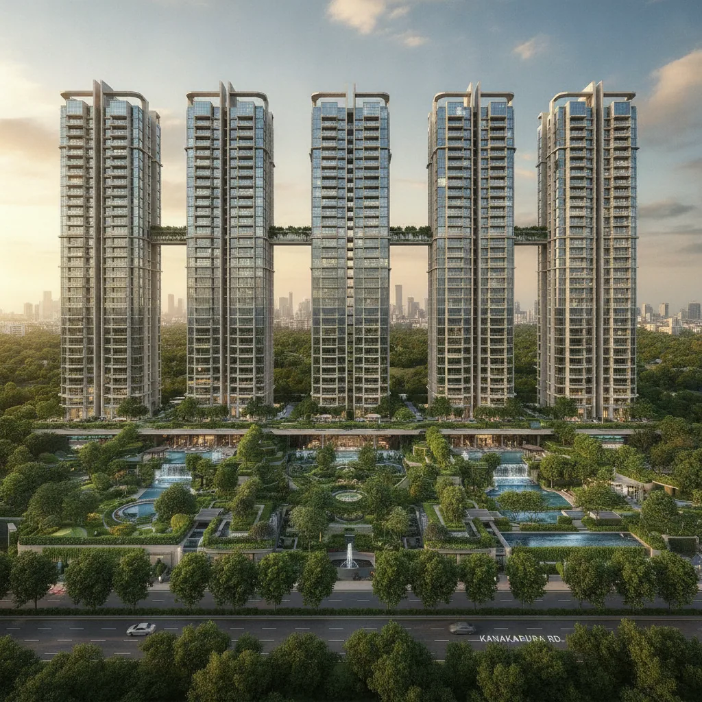 Prestige Falcon City Reserve aerial view of luxury residential towers in South Bangalore