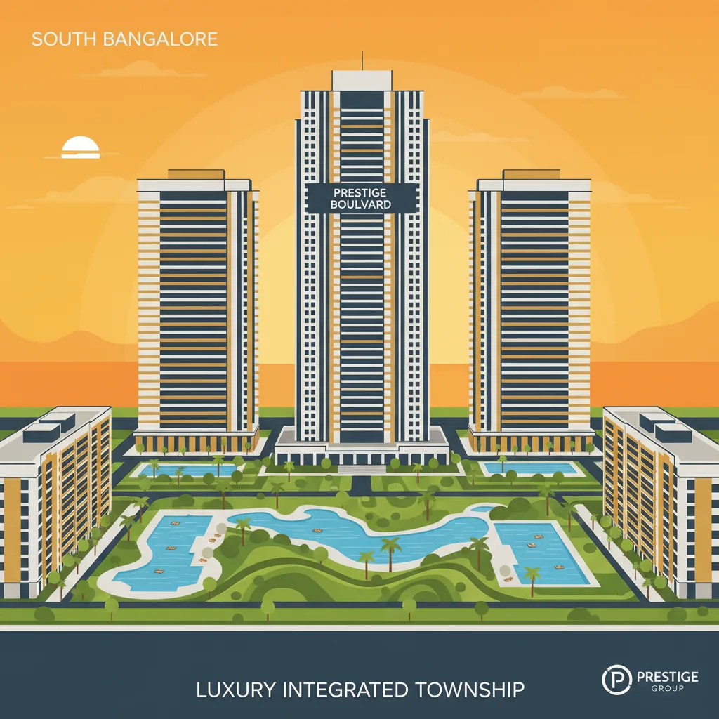 Prestige Falcon City Reserve pre-launch luxury residential towers at sunset aerial view